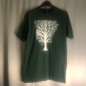 Green and White Short Sleeve Tee with Tree Graphic